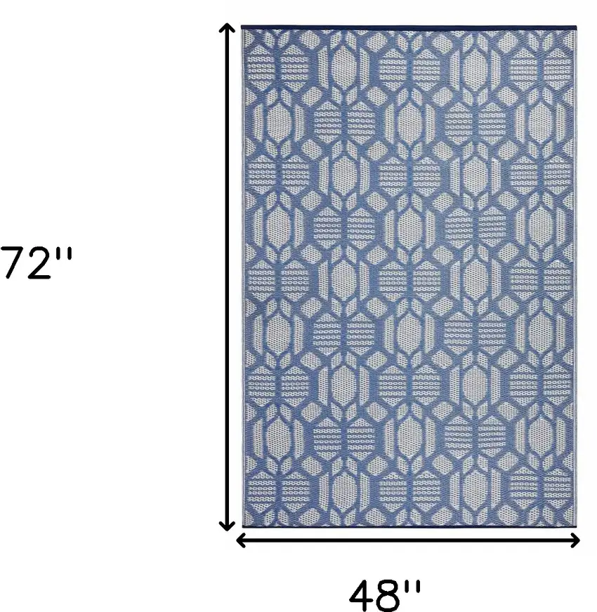 Blue Geometric Machine Braided Distressed Area Rug With UV Protection Photo 3