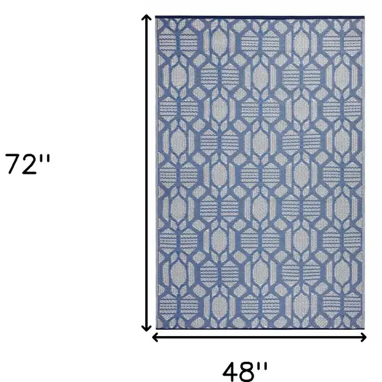 Blue Geometric Machine Braided Distressed Area Rug With UV Protection Photo 3