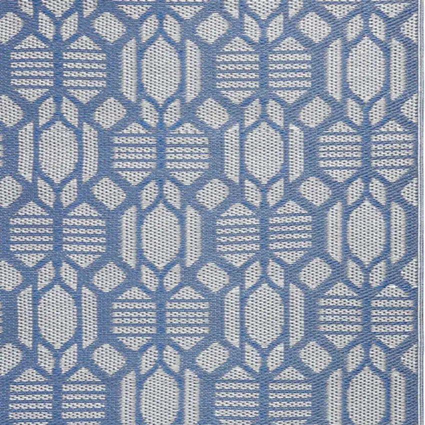 Blue Geometric Machine Braided Distressed Area Rug With UV Protection Photo 8