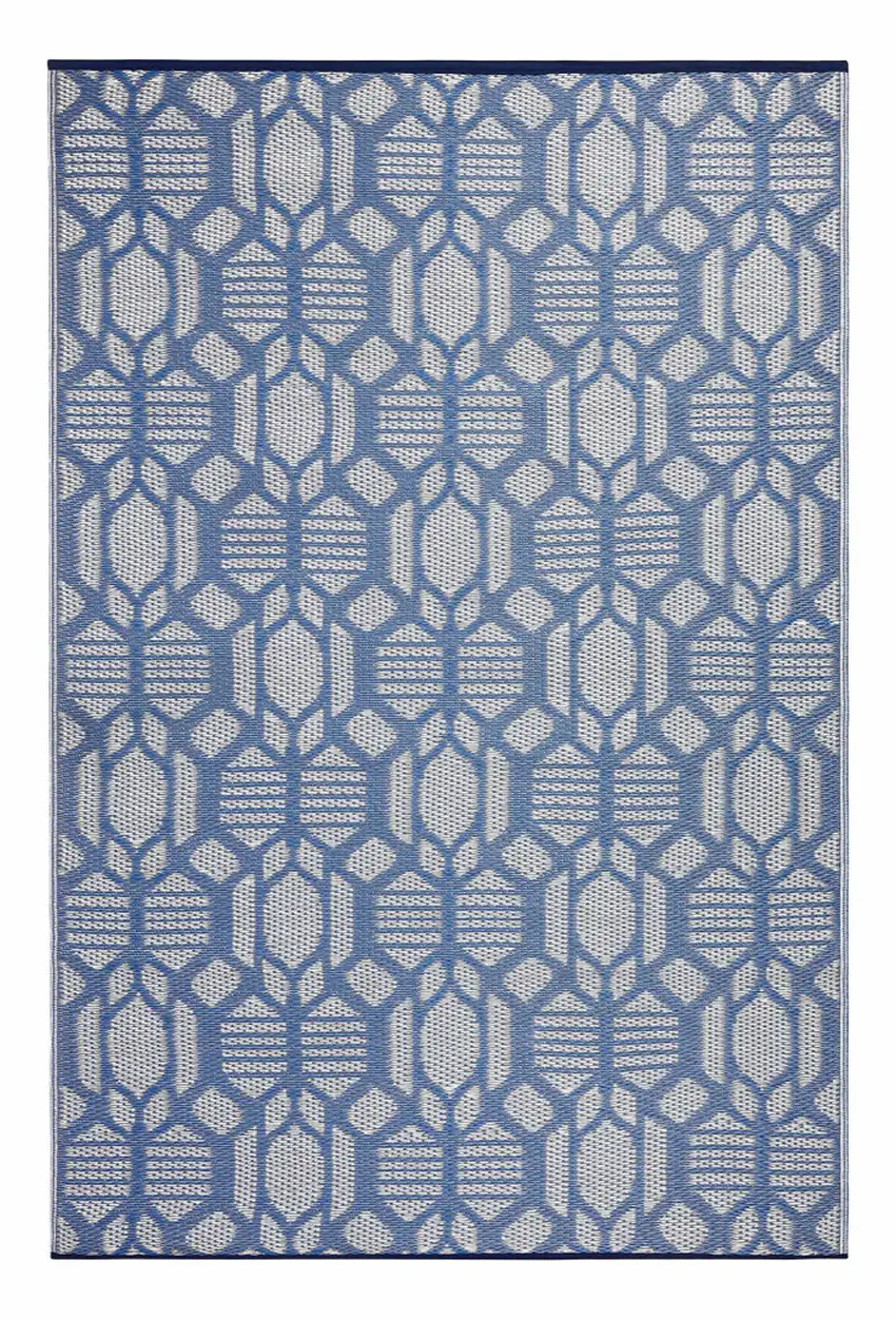 Blue Geometric Machine Braided Distressed Area Rug With UV Protection Photo 2