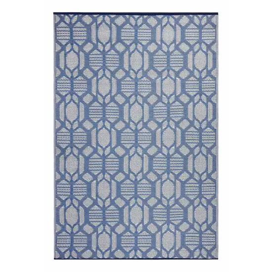 Blue Geometric Machine Braided Distressed Area Rug With UV Protection Photo 2