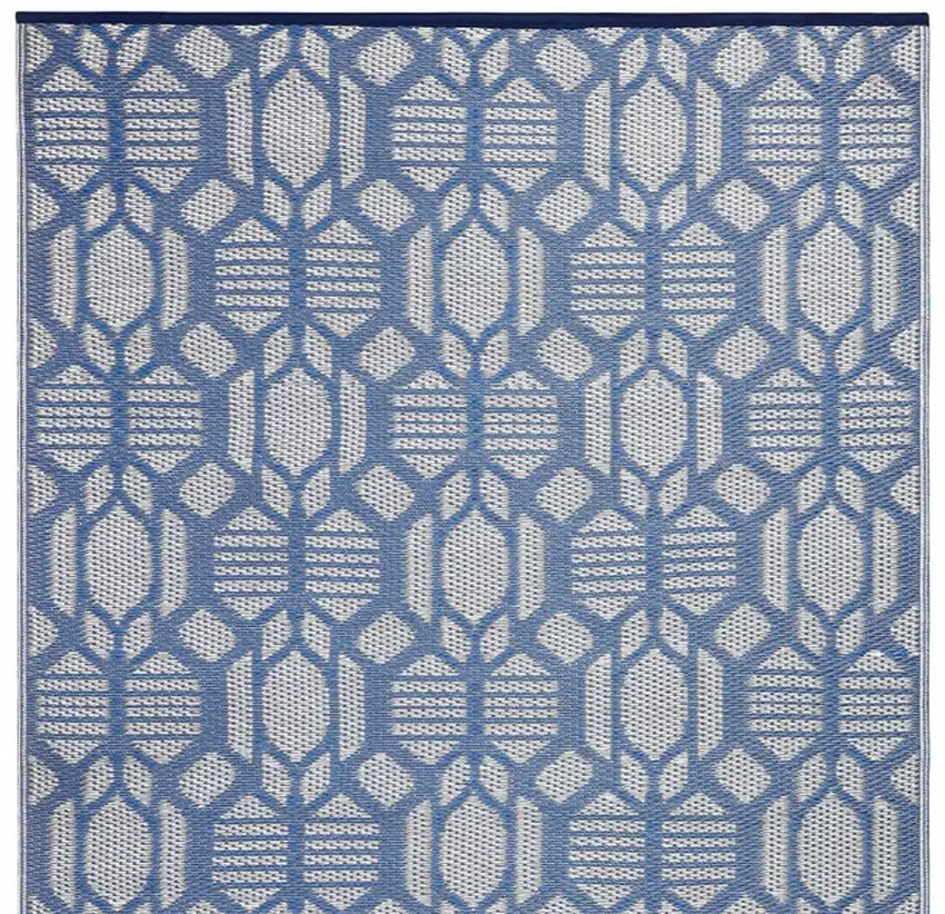 Blue Geometric Machine Braided Distressed Area Rug With UV Protection Photo 4