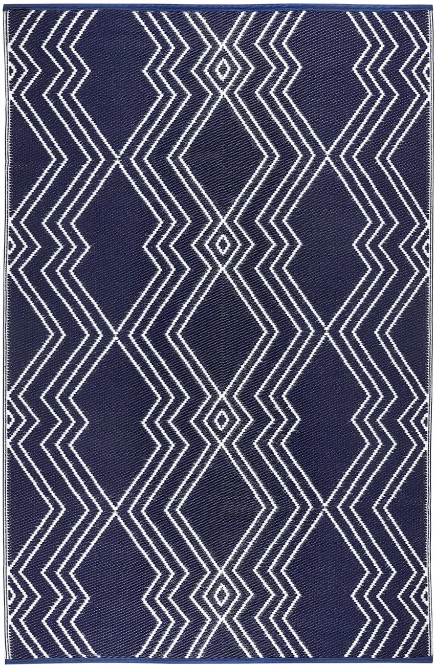 Blue Geometric Machine Braided Distressed Area Rug With UV Protection Photo 4