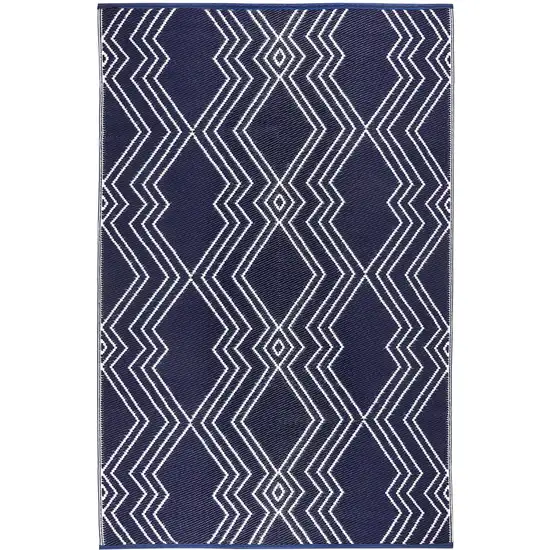 Blue Geometric Machine Braided Distressed Area Rug With UV Protection Photo 4