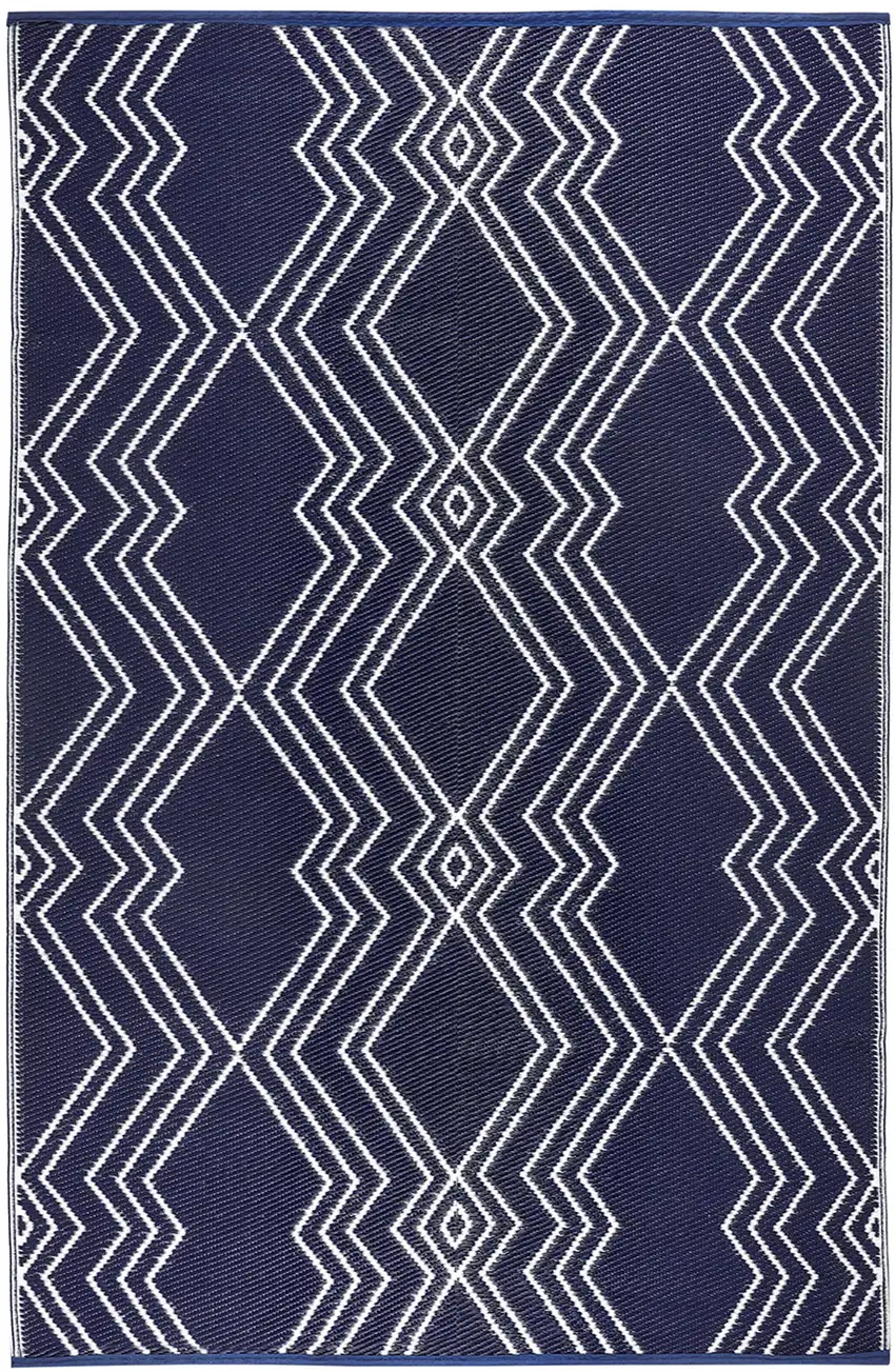 Blue Geometric Machine Braided Distressed Area Rug With UV Protection Photo 2