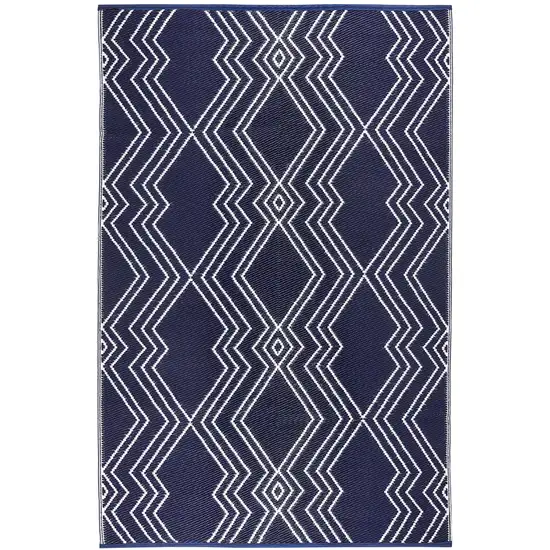 Blue Geometric Machine Braided Distressed Area Rug With UV Protection Photo 2