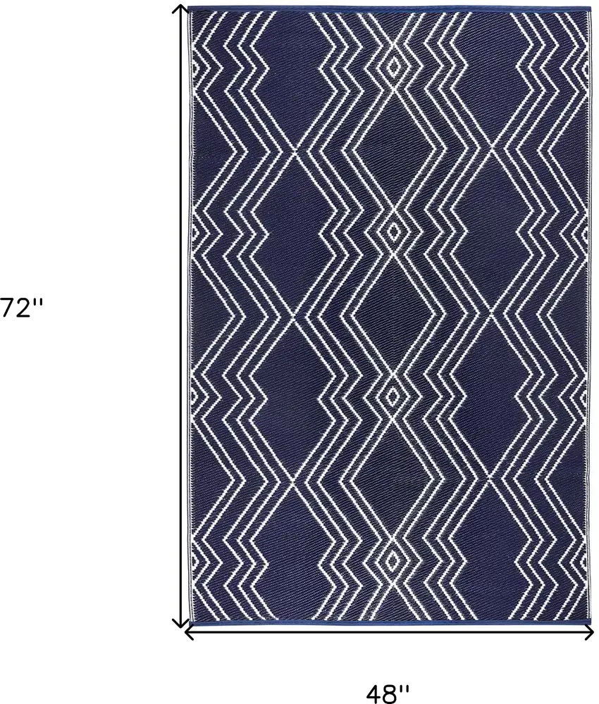 Blue Geometric Machine Braided Distressed Area Rug With UV Protection Photo 3