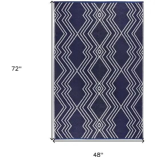 Blue Geometric Machine Braided Distressed Area Rug With UV Protection Photo 3
