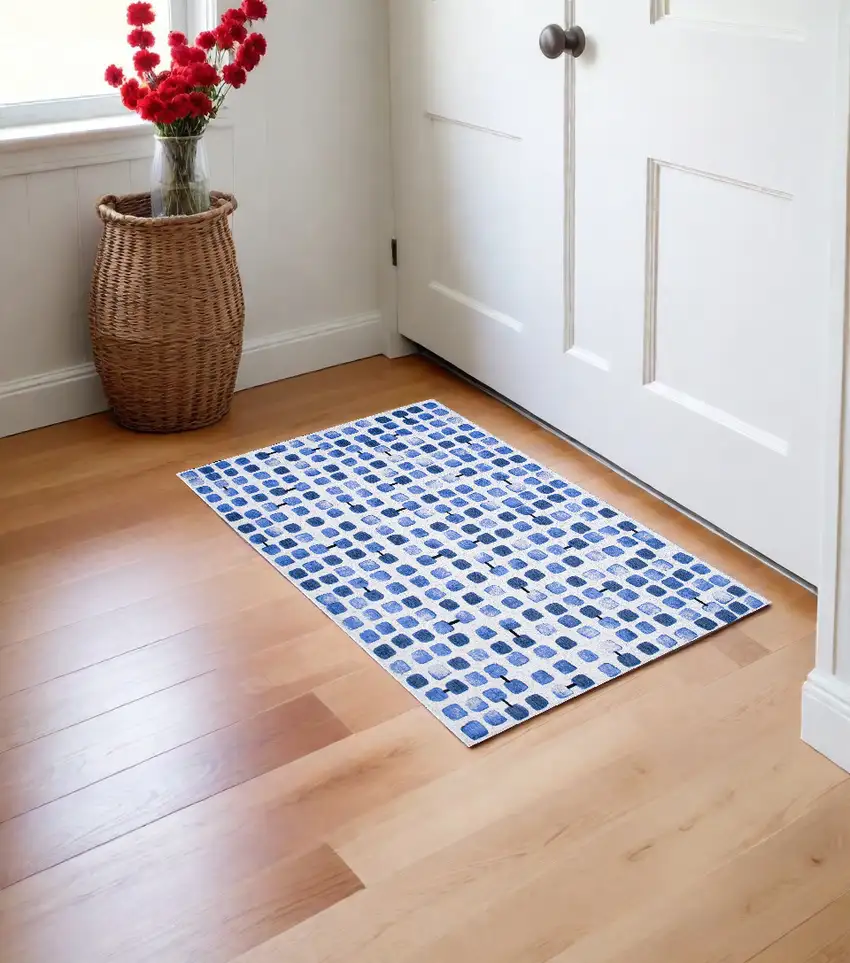 Blue Geometric Non Skid Area Rug Photo 1