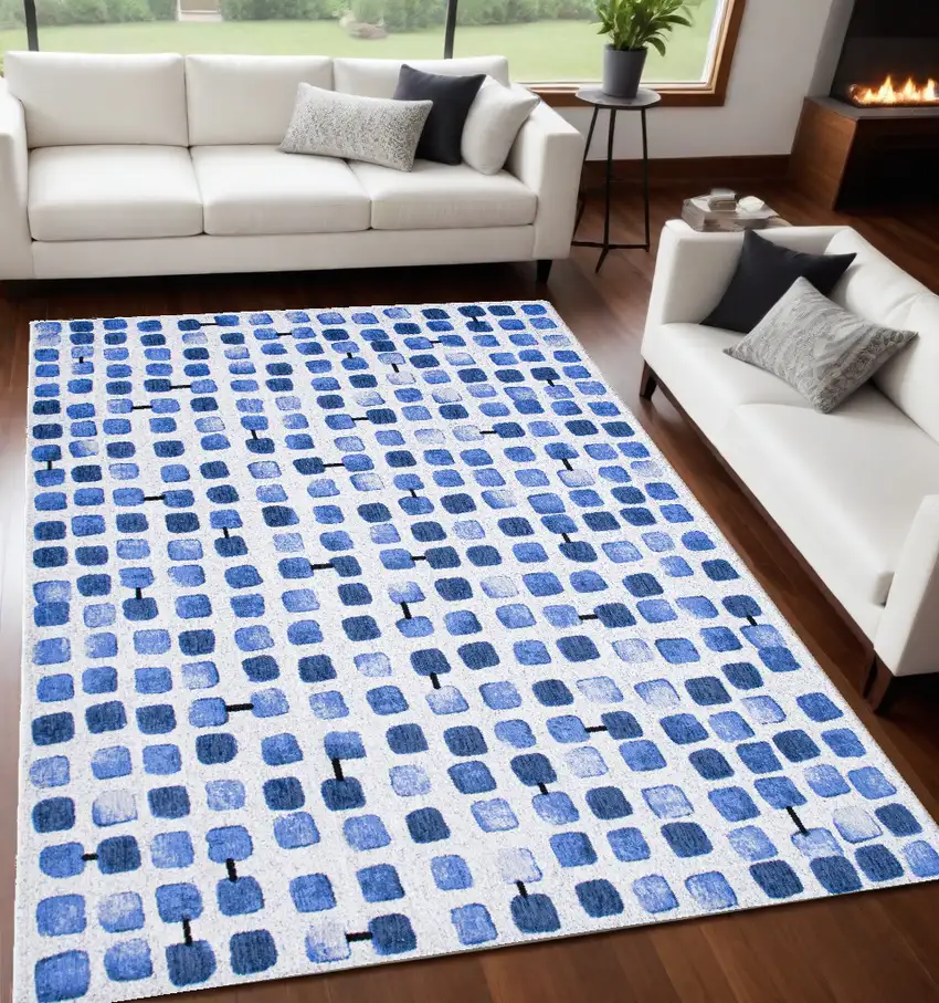 Blue Geometric Non Skid Area Rug Photo 1