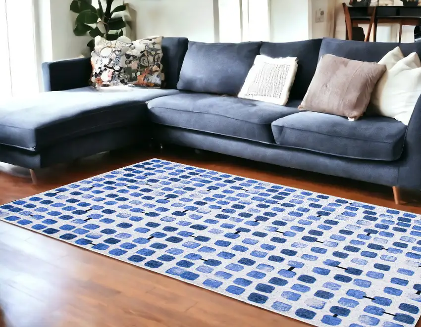 Blue Geometric Non Skid Area Rug Photo 1