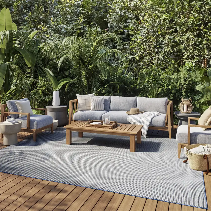 Blue And Ivory Indoor Outdoor Area Rug Photo 7