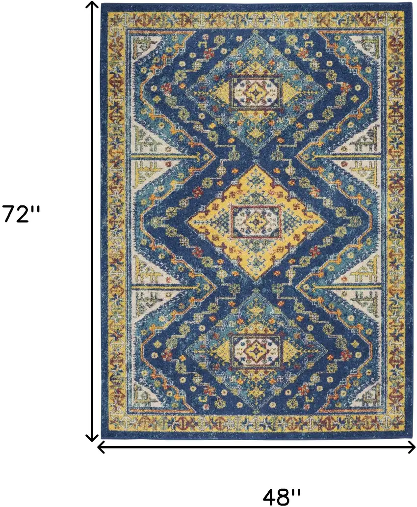 Blue Geometric Power Loom Area Rug Photo 3
