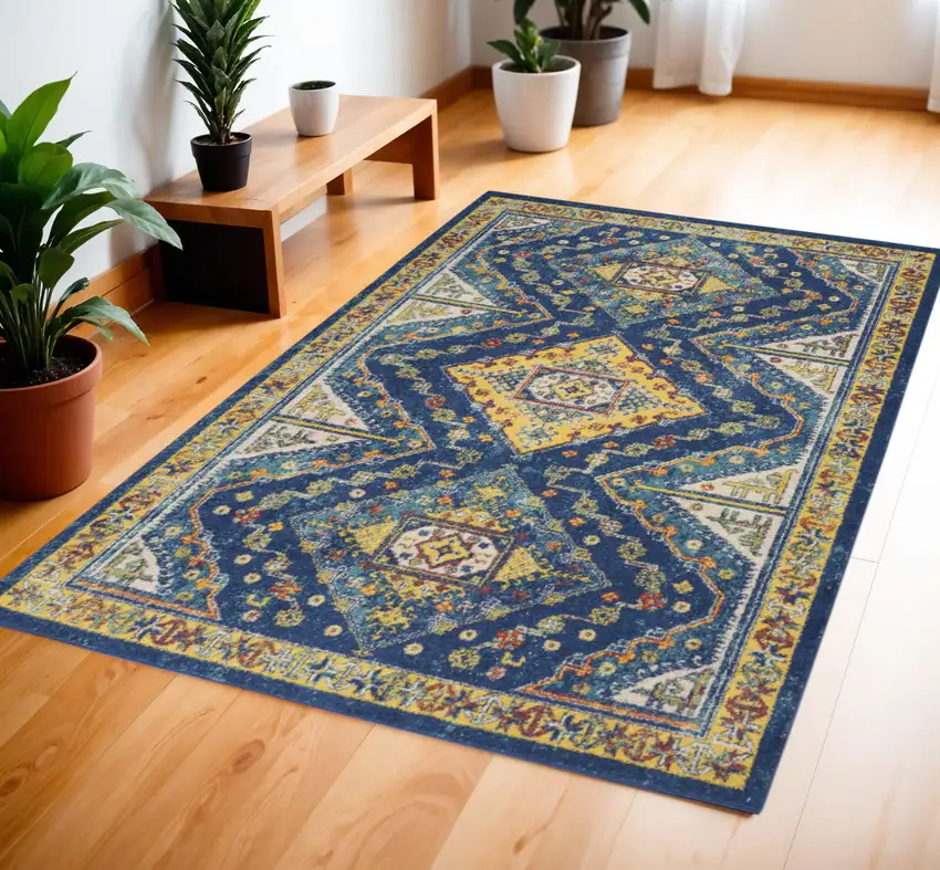 Blue Geometric Power Loom Area Rug Photo 1