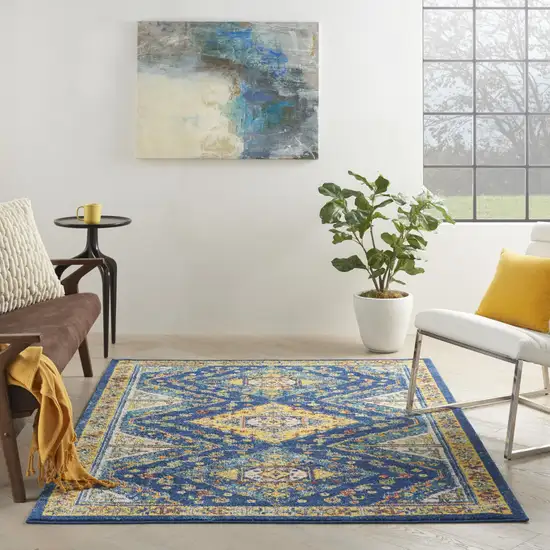 Blue And Yellow Oriental Area Rug Photo 5