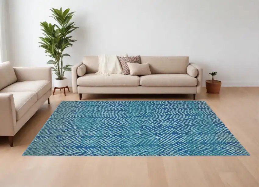 Blue Geometric Power Loom Area Rug Photo 1