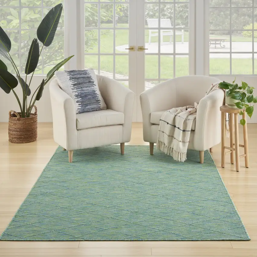 Blue Geometric Power Loom Non Skid Area Rug Photo 4