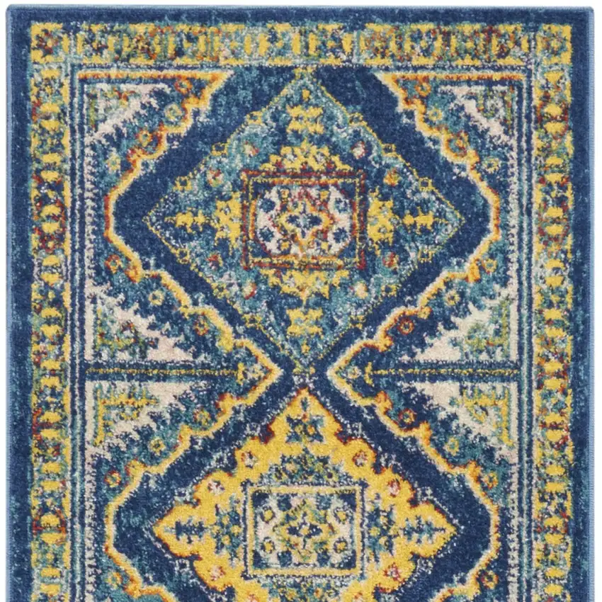 Blue Geometric Power Loom Runner Rug Photo 9