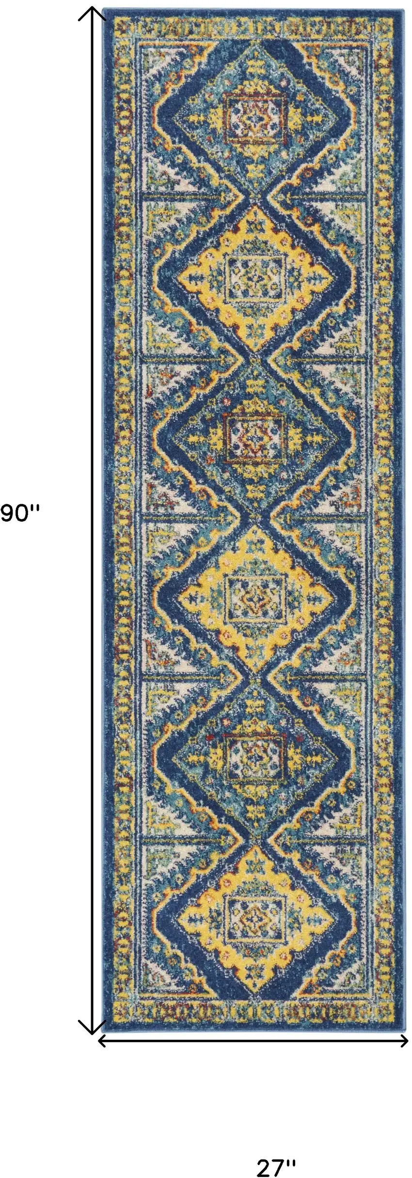 Blue Geometric Power Loom Runner Rug Photo 3
