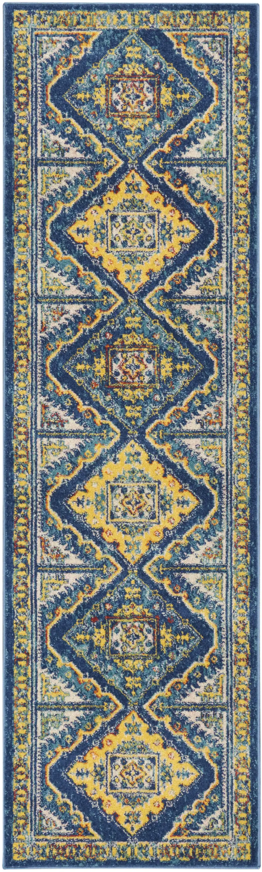 Blue Geometric Power Loom Runner Rug Photo 2
