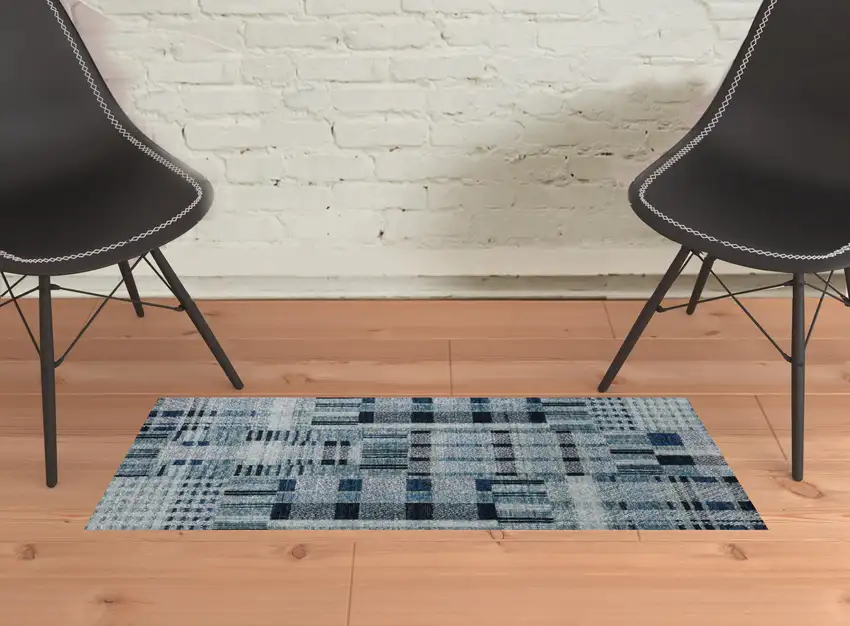 Blue Geometric Power Loom Stain Resistant Area Rug Photo 2