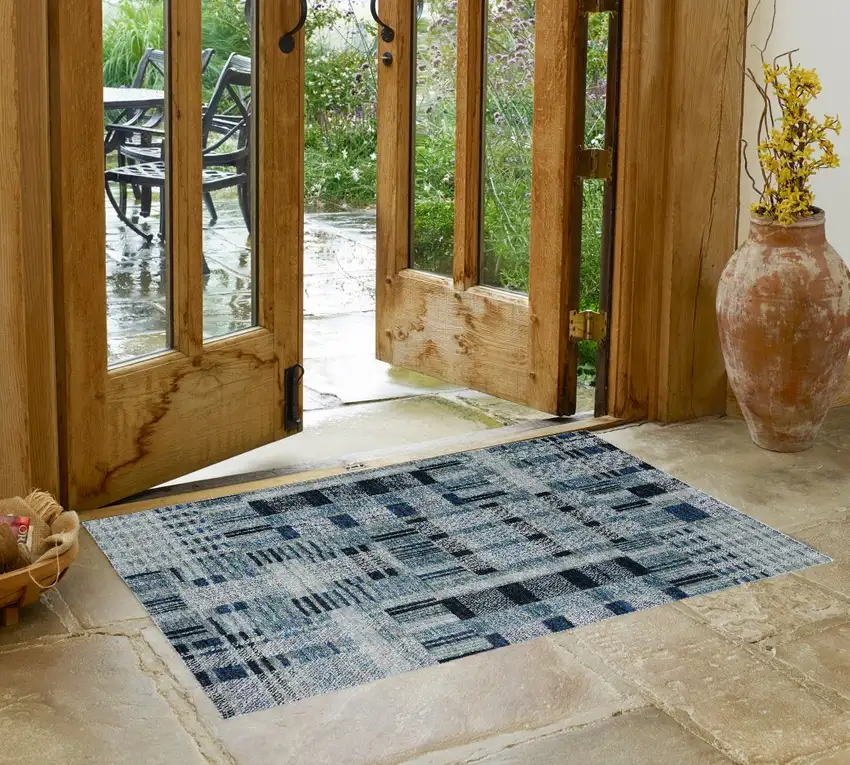 Blue Geometric Power Loom Area Rug Photo 1