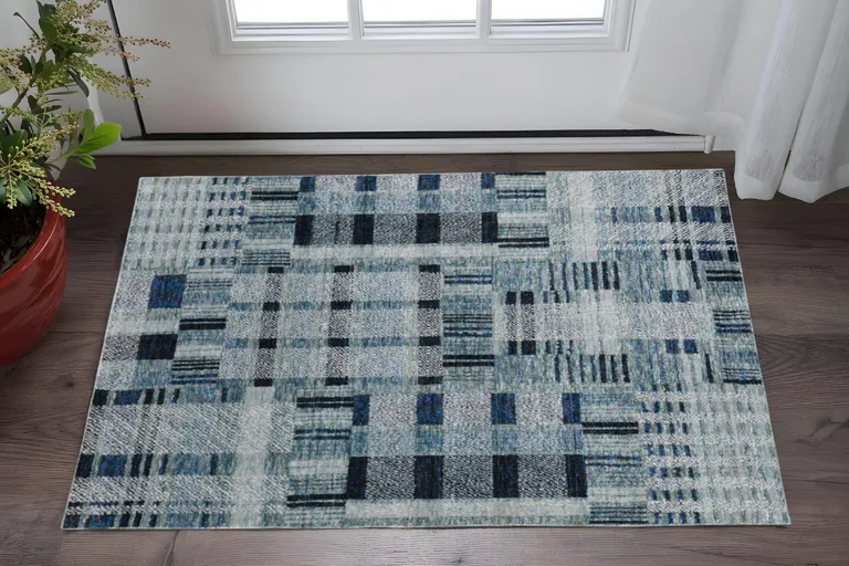 Blue Geometric Power Loom Stain Resistant Area Rug Photo 1