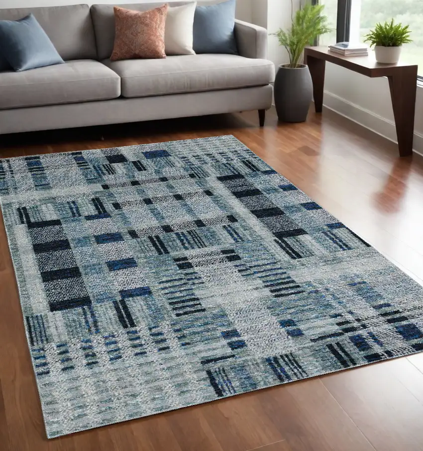 Blue Geometric Power Loom Area Rug Photo 1