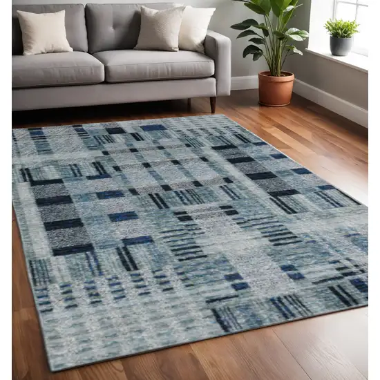 Blue Geometric Power Loom Area Rug Photo 1