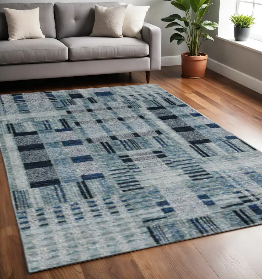 Blue Geometric Power Loom Area Rug Photo 1