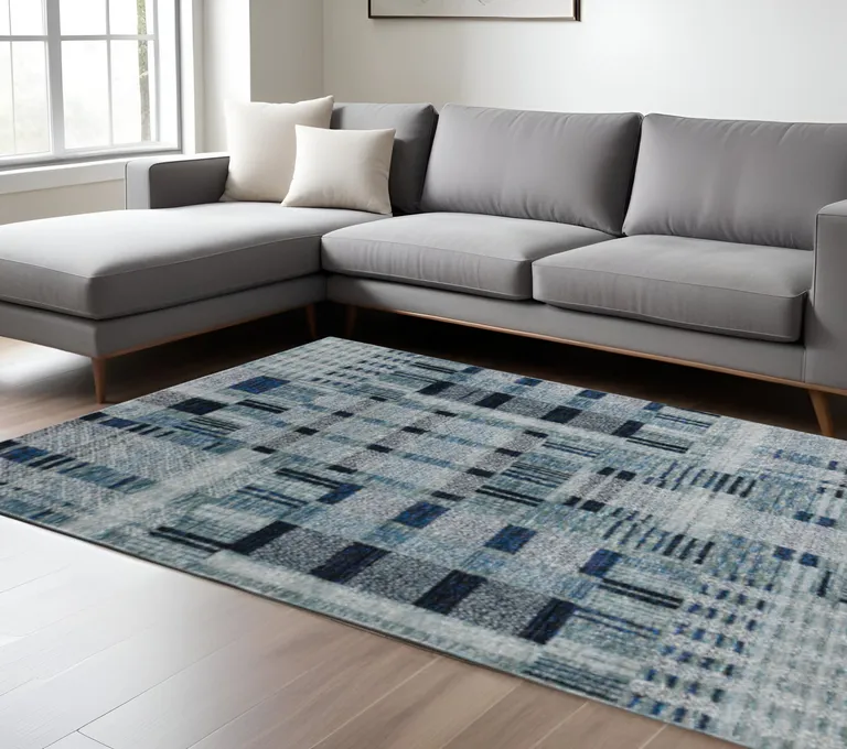 Blue Geometric Power Loom Stain Resistant Area Rug Photo 1