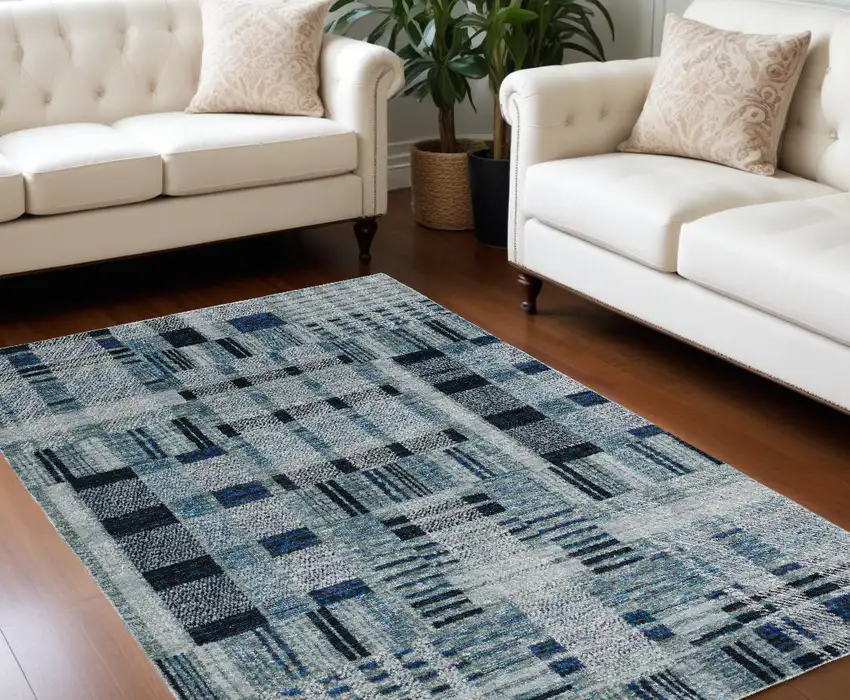 Blue Geometric Power Loom Area Rug Photo 1
