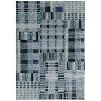 Photo of Blue Geometric Power Loom Stain Resistant Area Rug