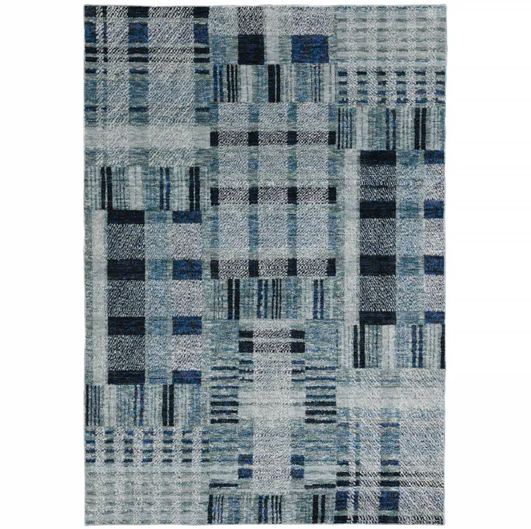 Blue Geometric Power Loom Stain Resistant Area Rug Photo 2
