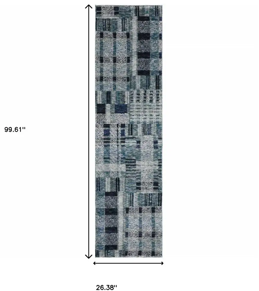 Blue Geometric Power Loom Stain Resistant Runner Rug Photo 8