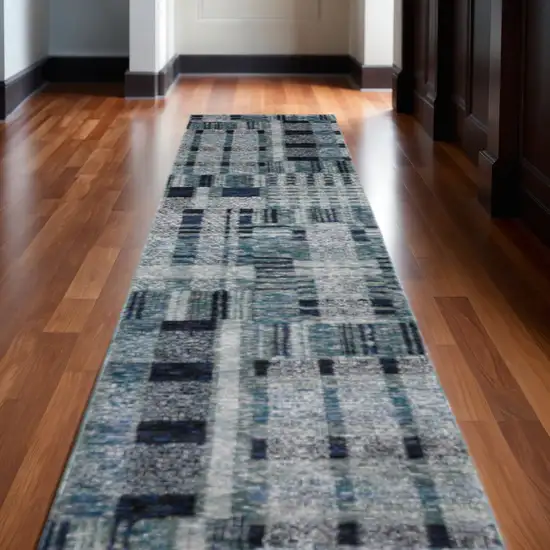 12' Blue Geometric Runner Rug Photo 1