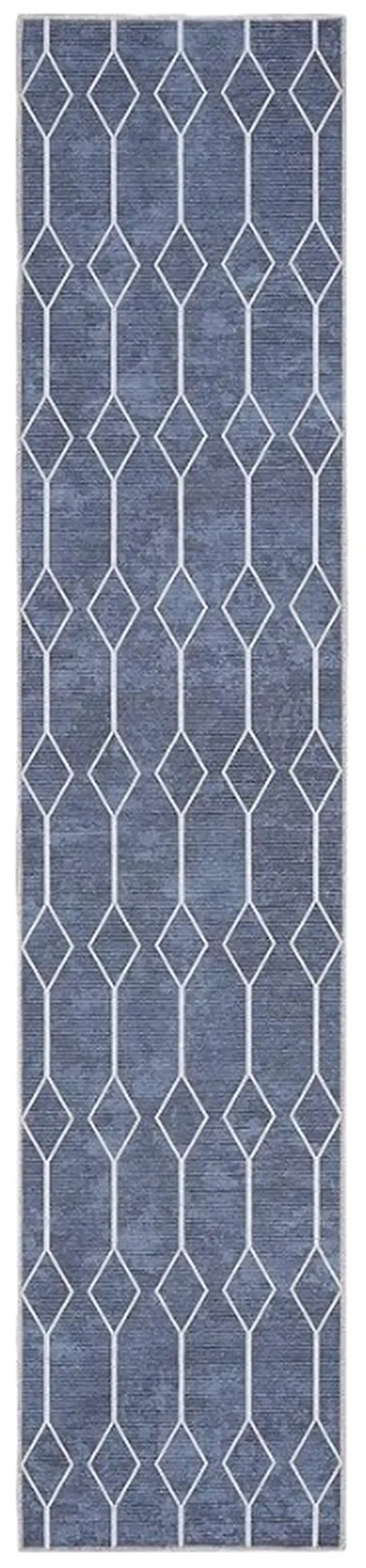 Blue Geometric Power Loom Washable Runner Rug Photo 1