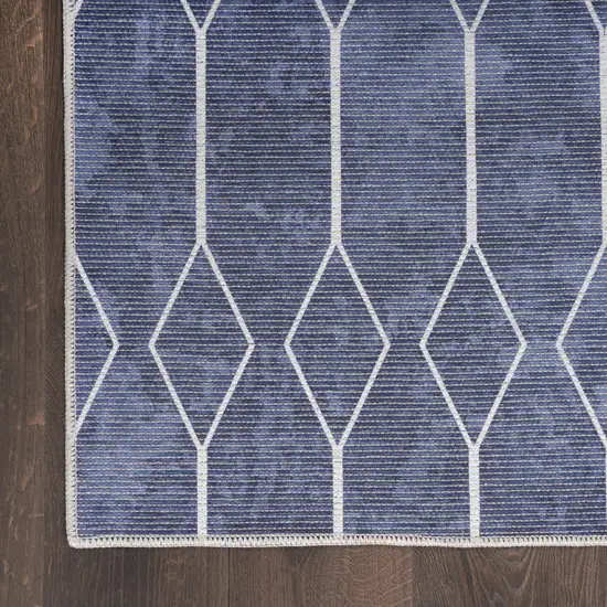 8' Blue Geometric Washable Runner Rug Photo 9