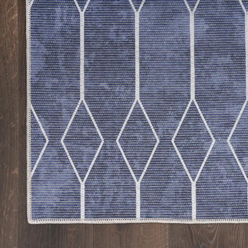 8' Blue Geometric Washable Runner Rug Photo 9