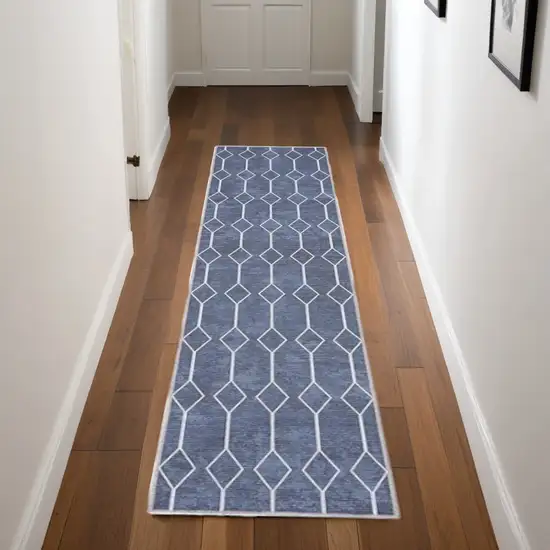 Blue Geometric Power Loom Washable Runner Rug Photo 2