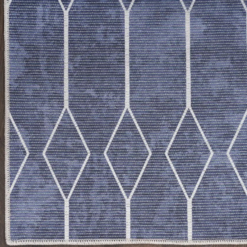 Blue Geometric Power Loom Washable Runner Rug Photo 6