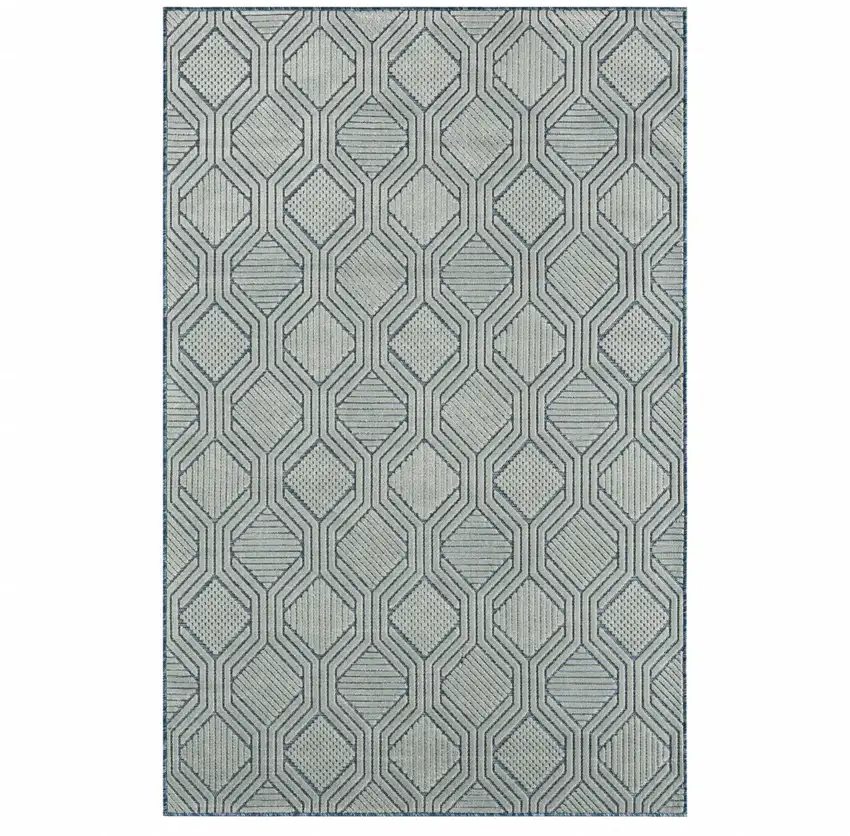 Blue Geometric Stain Resistant Indoor Outdoor Area Rug Photo 2