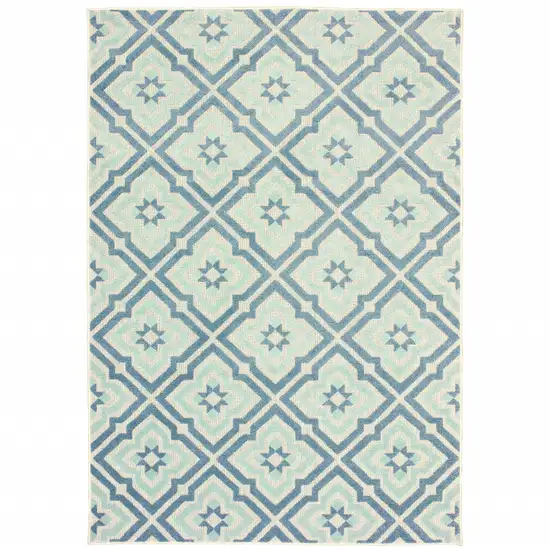 Blue Geometric Stain Resistant Indoor Outdoor Area Rug Photo 1