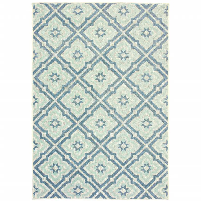 Blue Geometric Stain Resistant Indoor Outdoor Area Rug Photo 1