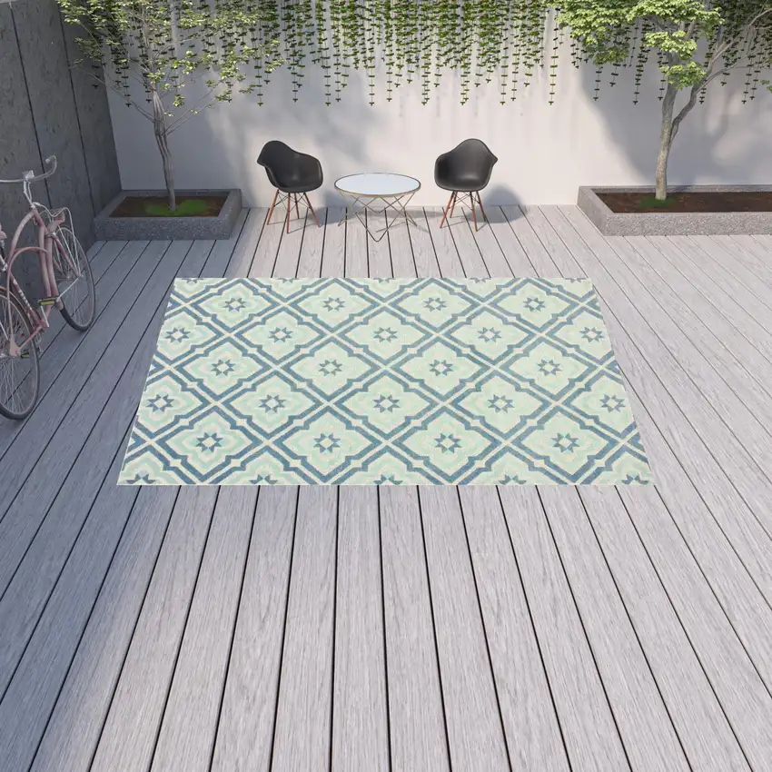 Blue Geometric Stain Resistant Indoor Outdoor Area Rug Photo 2