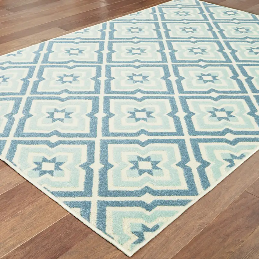 Blue Geometric Stain Resistant Indoor Outdoor Area Rug Photo 4