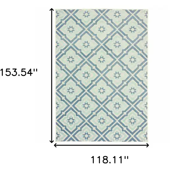 Blue Geometric Stain Resistant Indoor Outdoor Area Rug Photo 5