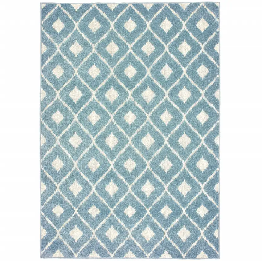 Blue Geometric Stain Resistant Indoor Outdoor Area Rug Photo 1