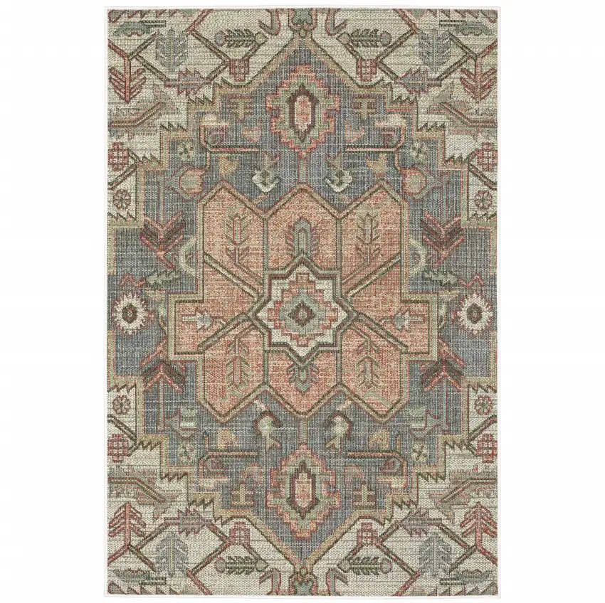 Blue Geometric Stain Resistant Indoor Outdoor Area Rug Photo 1