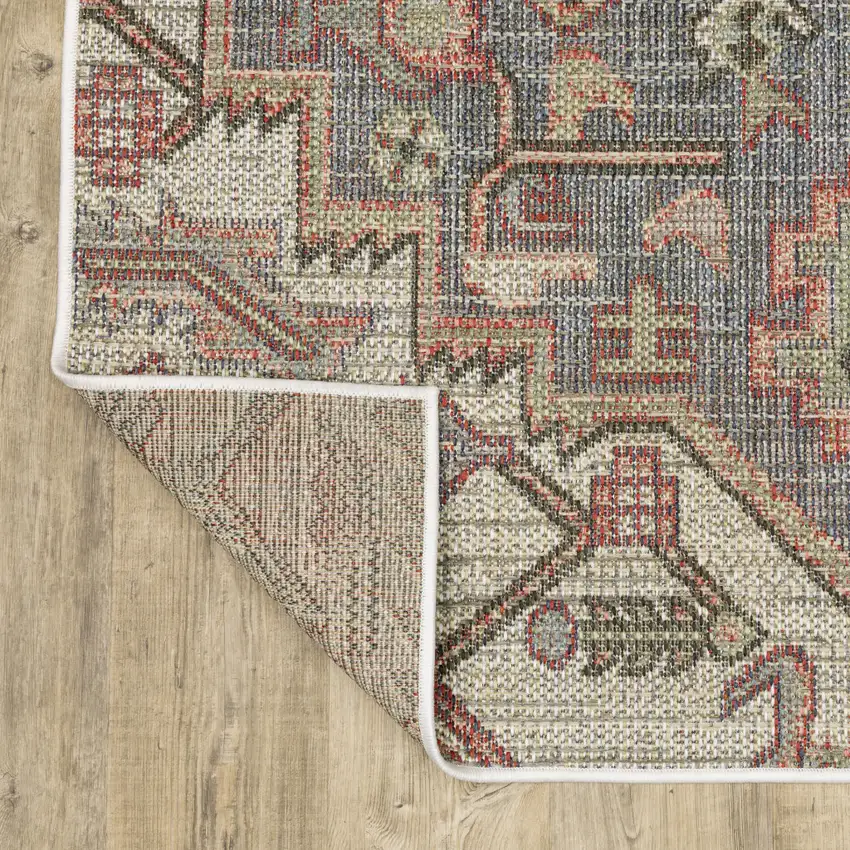 Blue Geometric Stain Resistant Indoor Outdoor Area Rug Photo 8